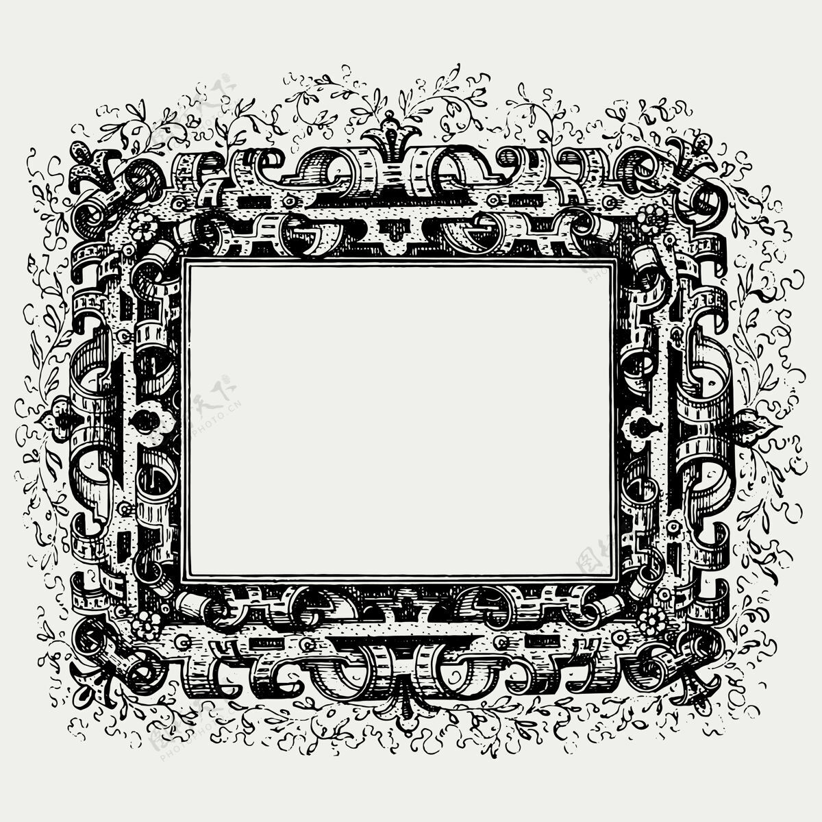 黑画框中世纪黑白相框复古古董黑白