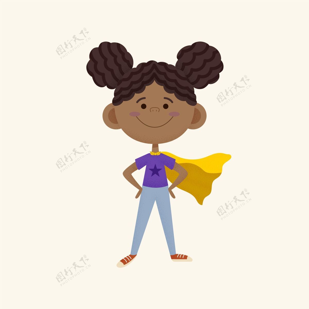 年轻卡通黑色女孩与斗篷插图海角超级英雄可爱