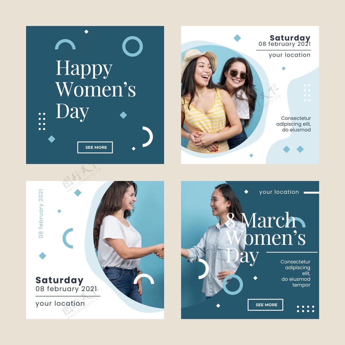 假日国际妇女节instagram帖子模板平面设计快乐妇女节