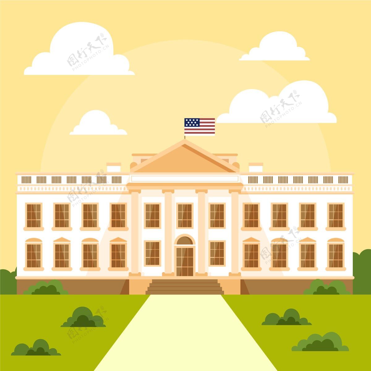 美国白宫平面设计插画美国美国插图