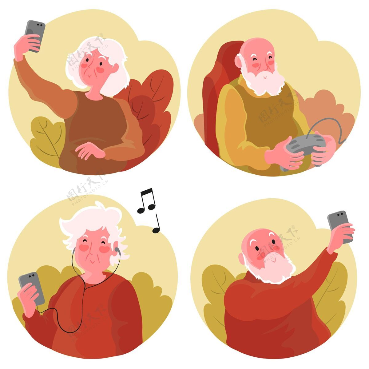 老年人平手绘老年人使用的技术插图技术老年人