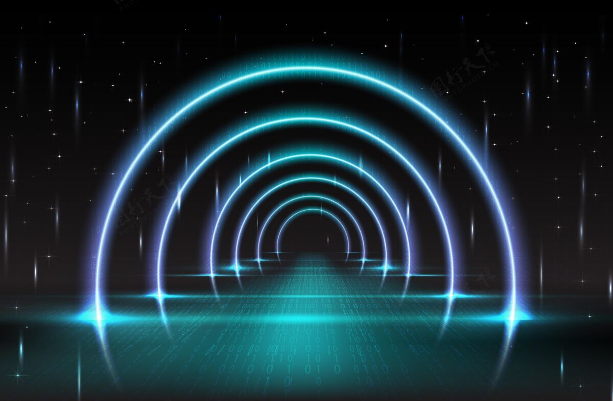 拱门霓虹灯拱门与数字效果和闪光方式光激光