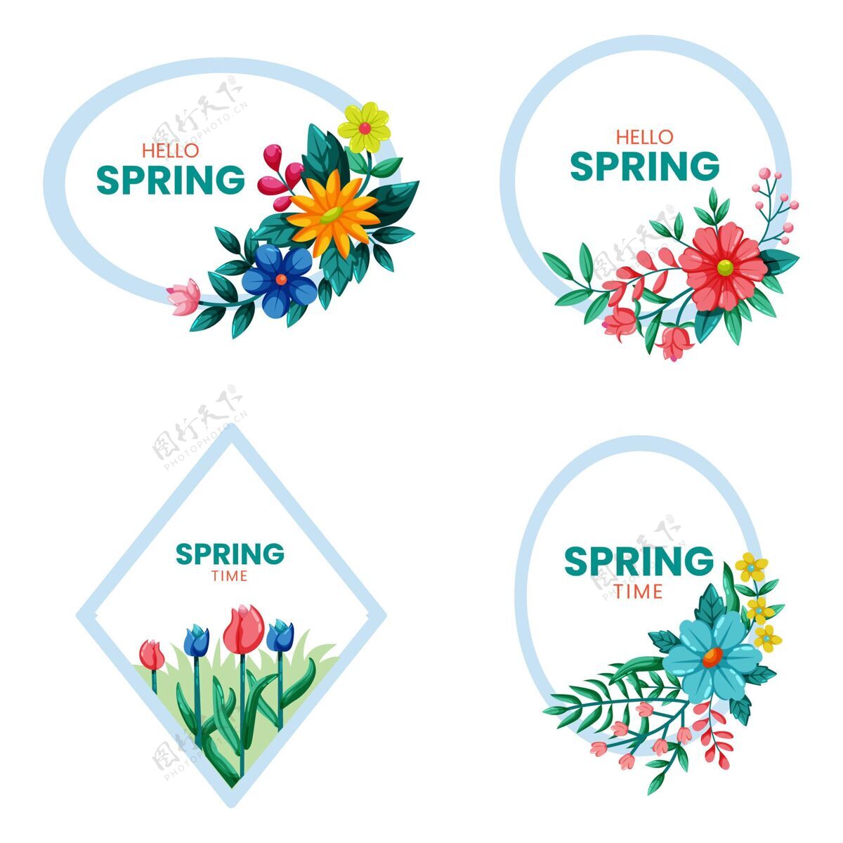 春天春季标签系列花卉收集花卉