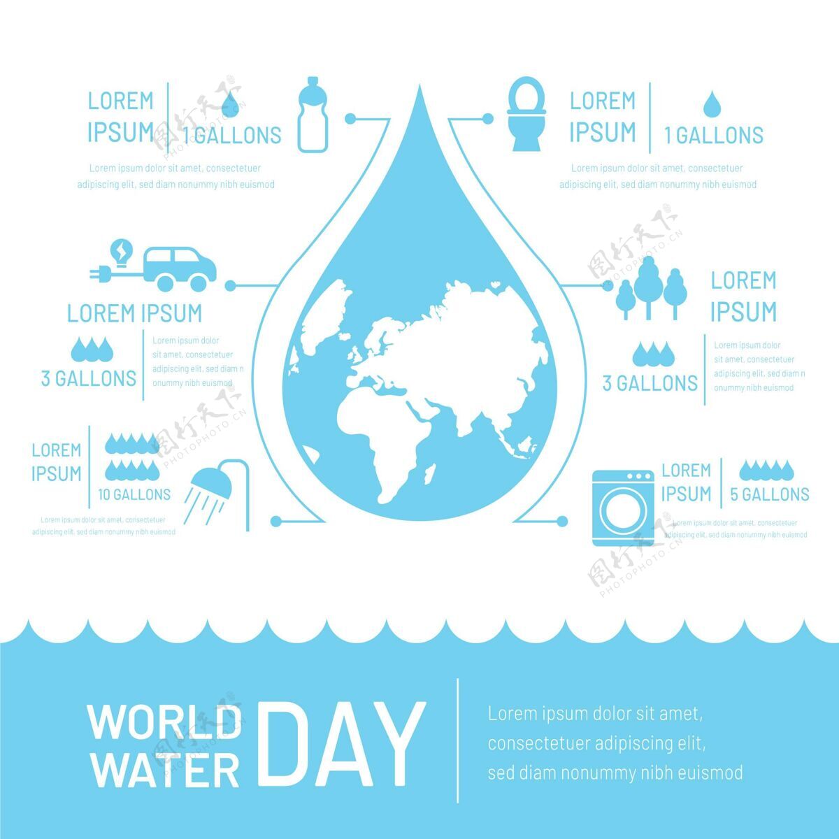 庆典世界水日信息图步骤设计图形