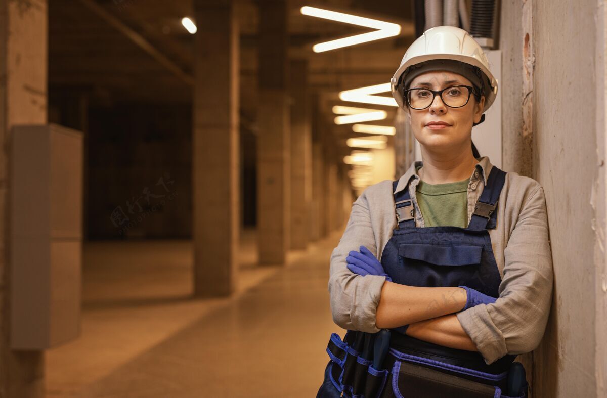 女人戴头盔的中枪女人女性事业工作