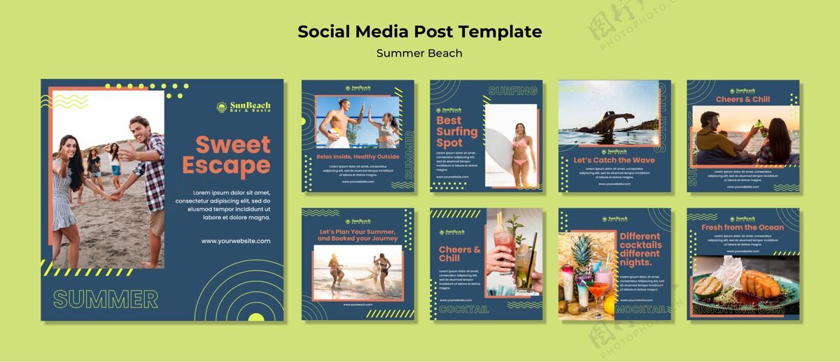 海洋夏日海滩社交媒体帖子模板年轻包装夏季