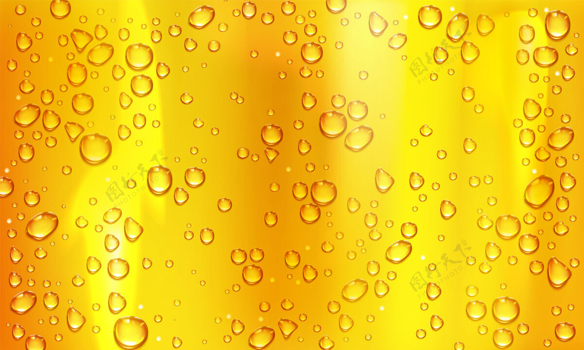 水玻璃黄色背景上的冷凝水或啤酒滴窗户上的雨滴 抽象的湿纹理 酒杯中的冷果汁或香槟酒精饮料逼真的3d矢量插图玻璃清洁撕裂