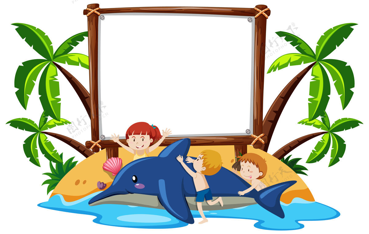 孩子夏季主题的空白横幅卡通鲸鱼孩子