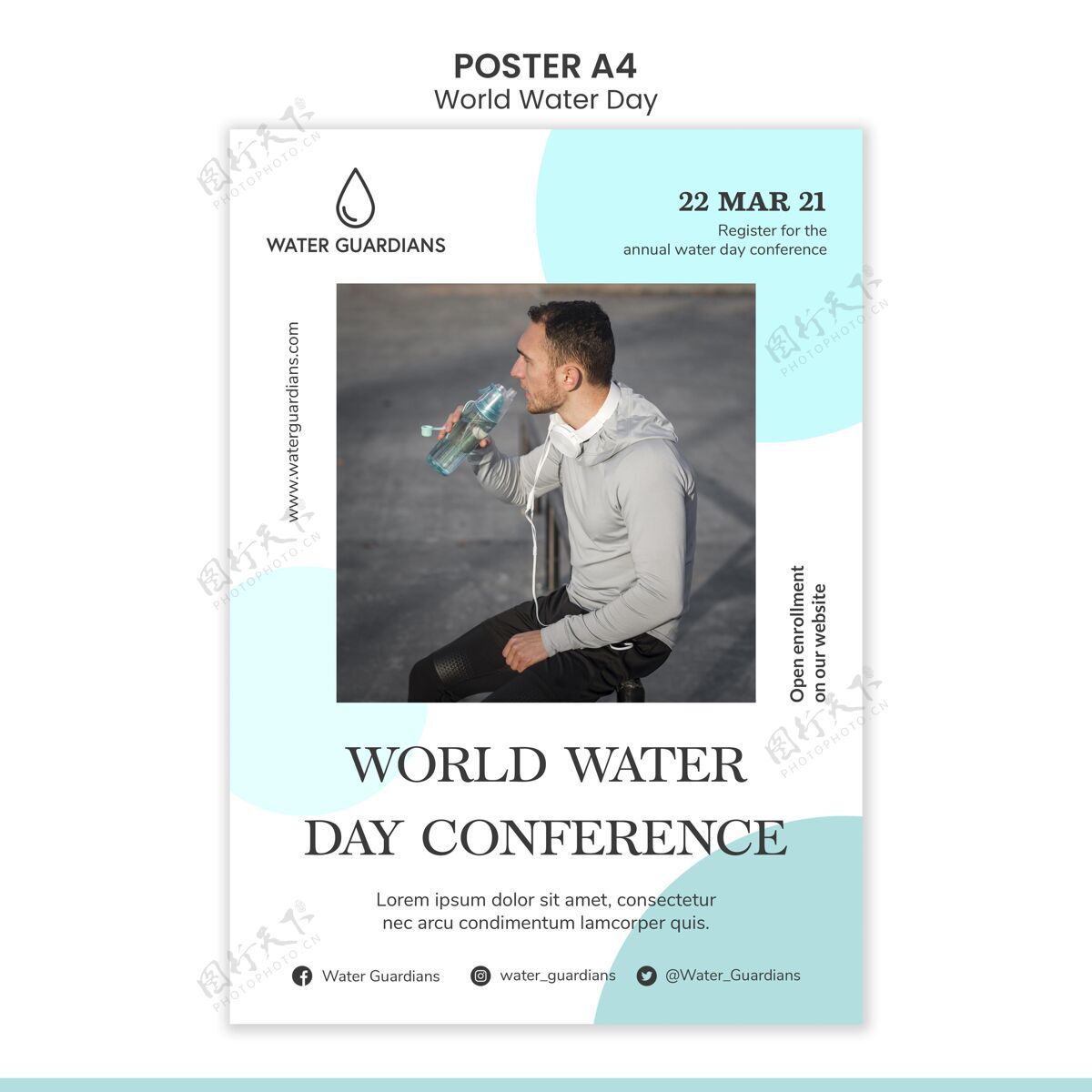 健康生活方式世界水日概念海报模板生活方式健康水日