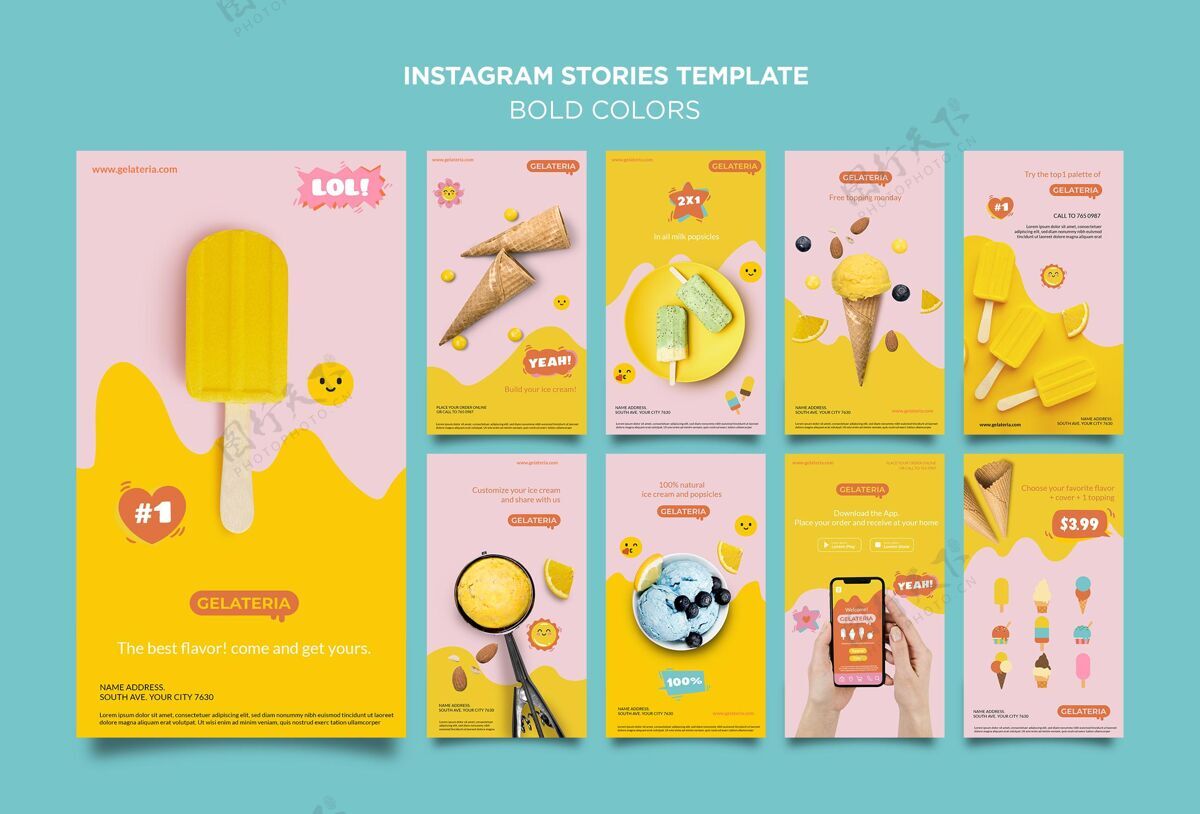 多彩大胆的色彩概念instagram故事模板快乐Instagram分类
