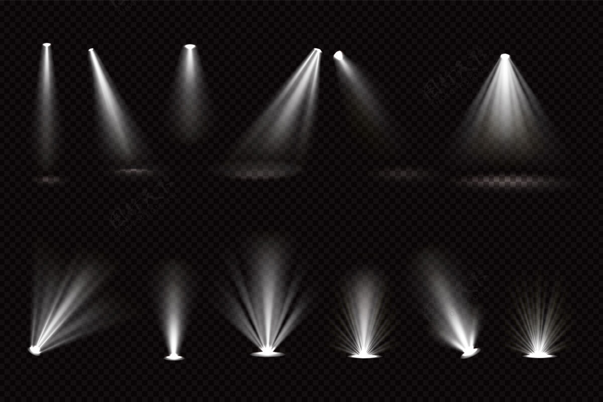 音乐会聚光灯和落地投影仪发出的光束被隔离透明明亮聚光灯