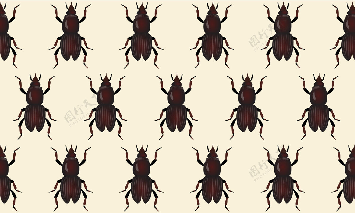 昆虫米黄色背景上五月甲虫的抽象图案面料图案动物