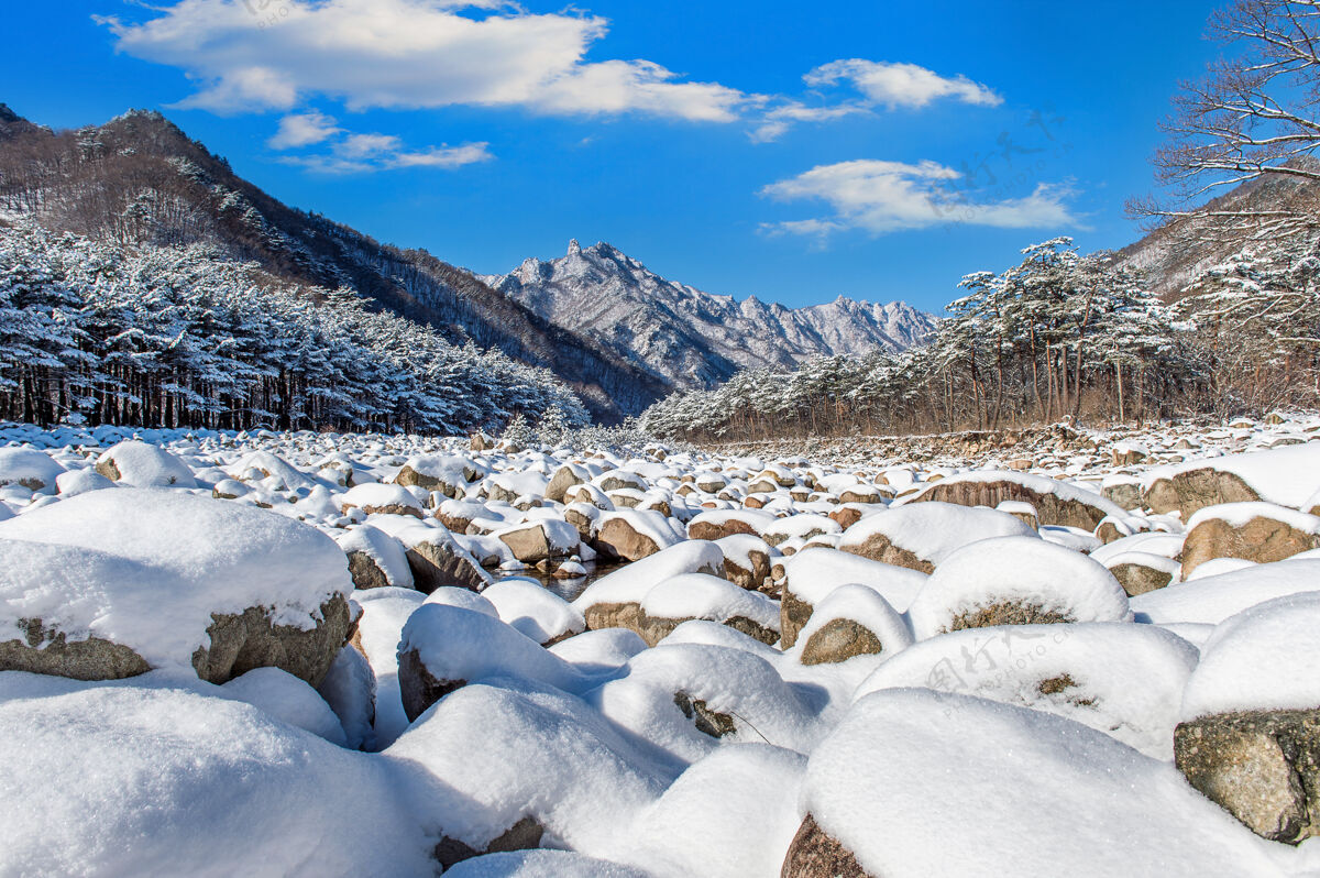 山韩国的雪山在冬天被雪覆盖天气风景国家