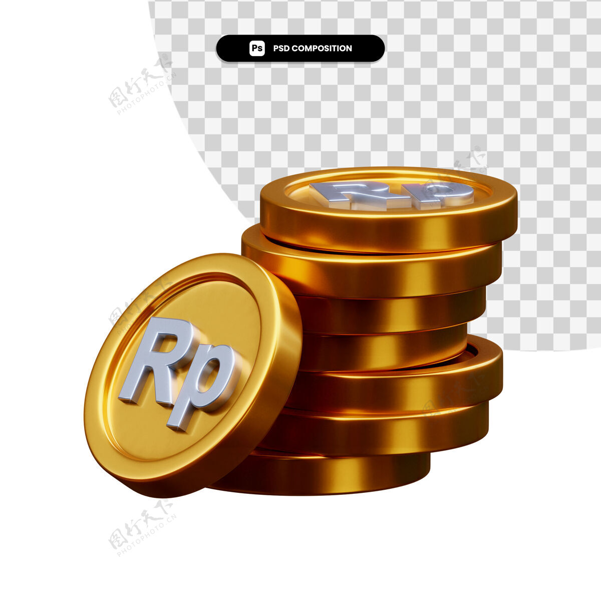 信贷一堆金币在3d渲染隔离货币货币渲染