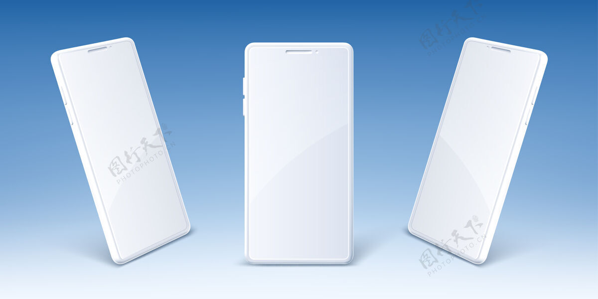 阴影白色手机 前屏空白 透视图现代智能手机的真实模型展示数字智能设备 电子小工具的模板电话手机3d