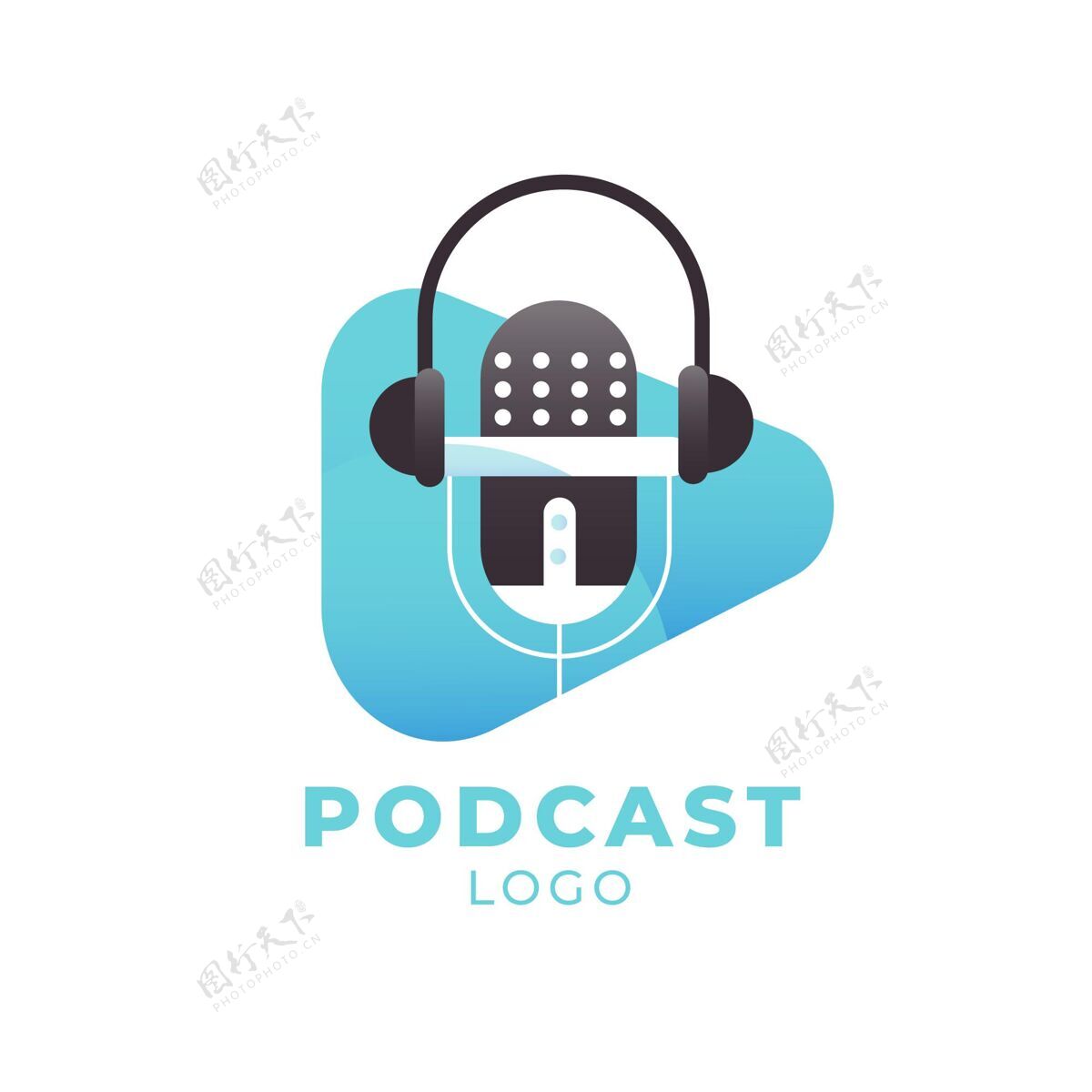 Logotype详细的播客标志与耳机广播PodcastLogoTemplate