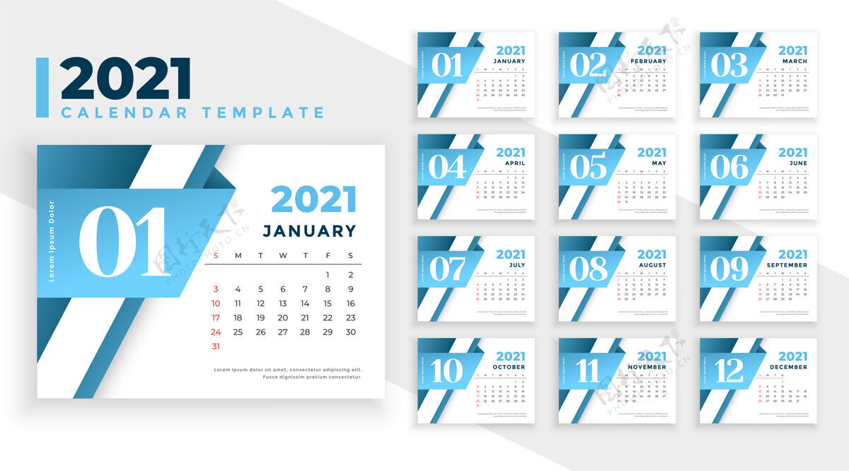 时间表现代2021年商务风格新年日历设计新年组织者设置