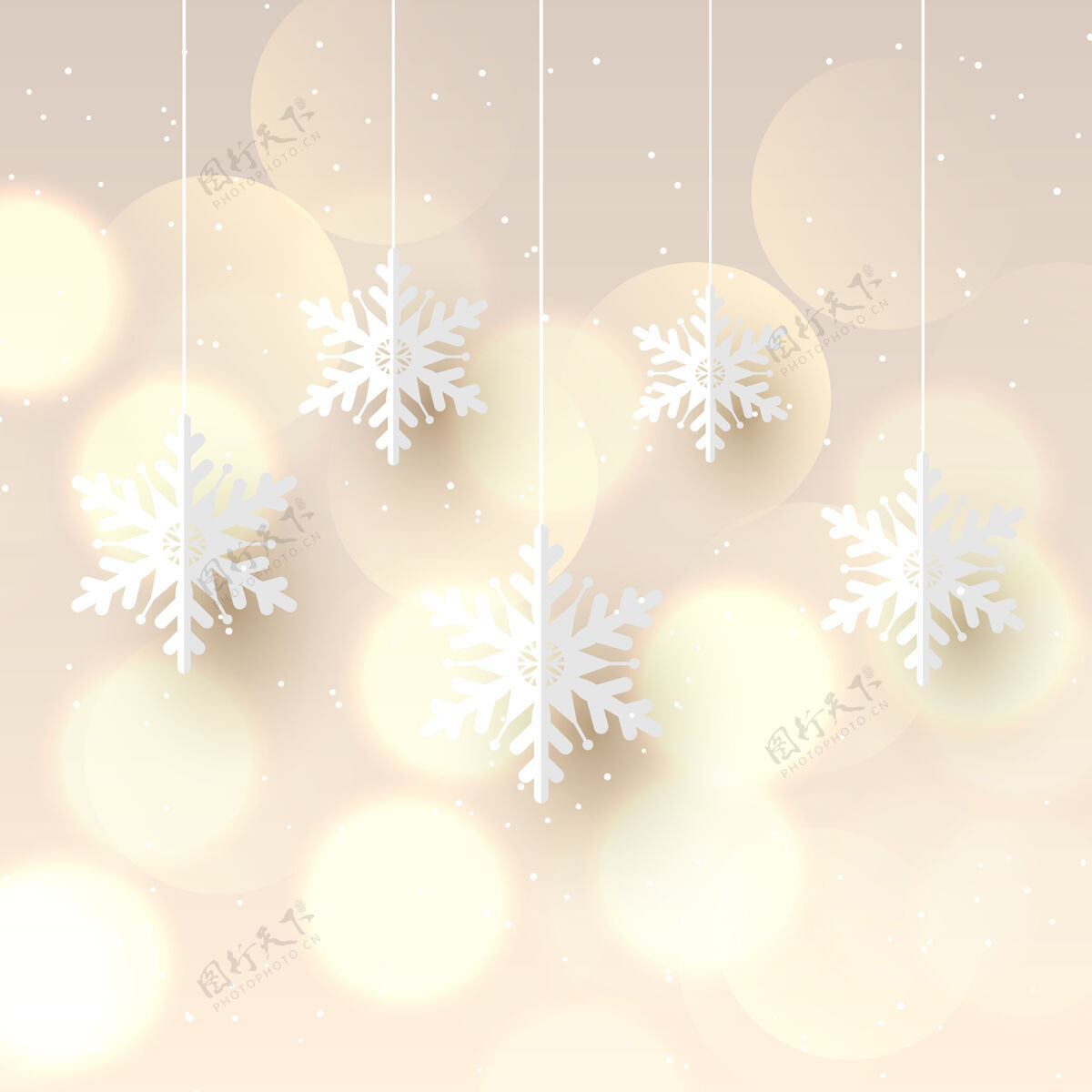 灯圣诞背景与悬挂雪花和波基灯设计剪纸雪花圣诞节