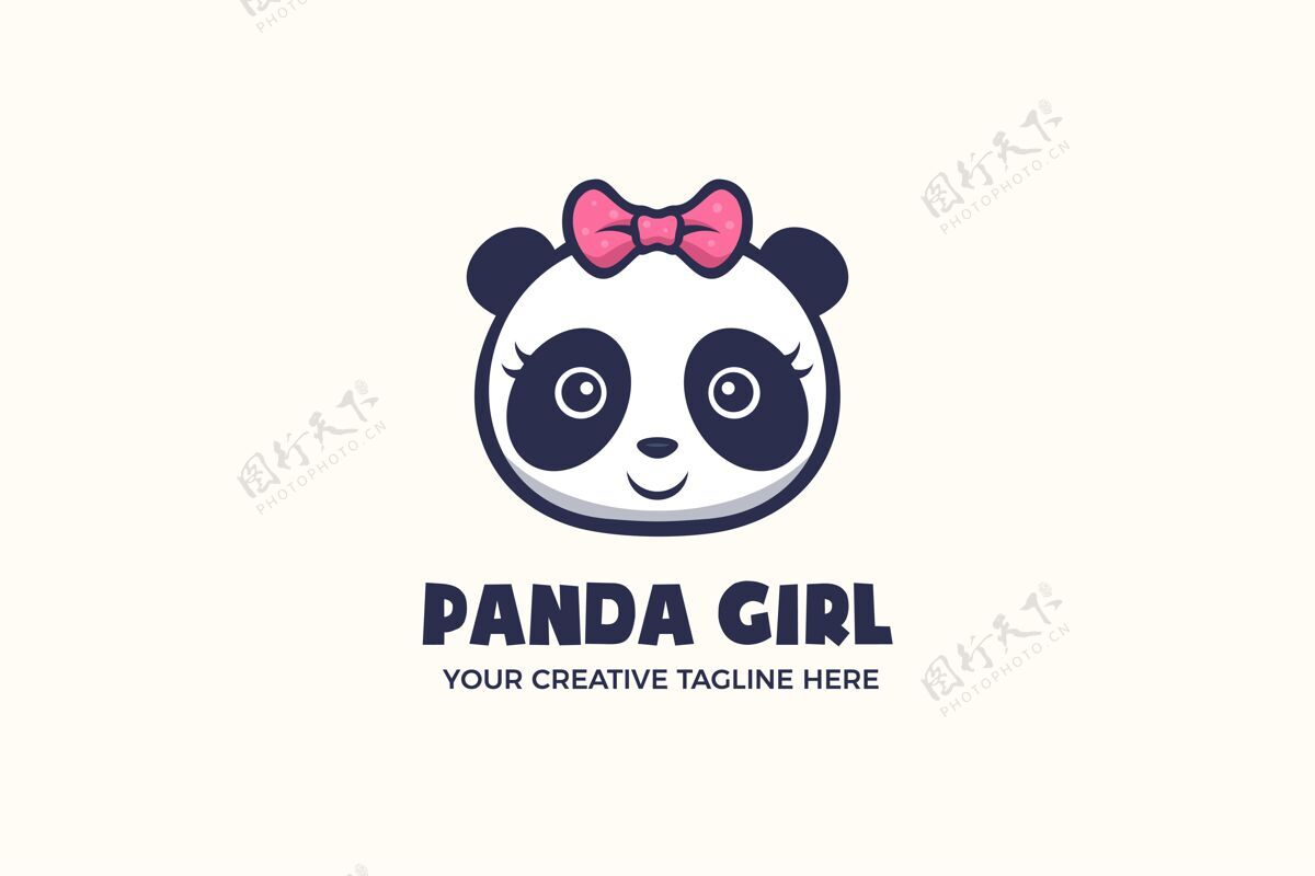 宝贝可爱的熊猫女孩吉祥物字符标志模板吉祥物标志卡通聚会