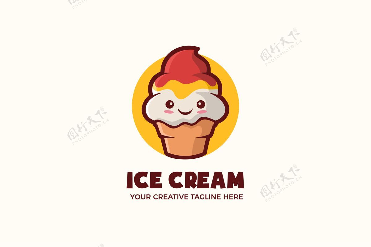 勺子小可爱的冰淇淋吉祥物字符标志模板奶油香草冷
