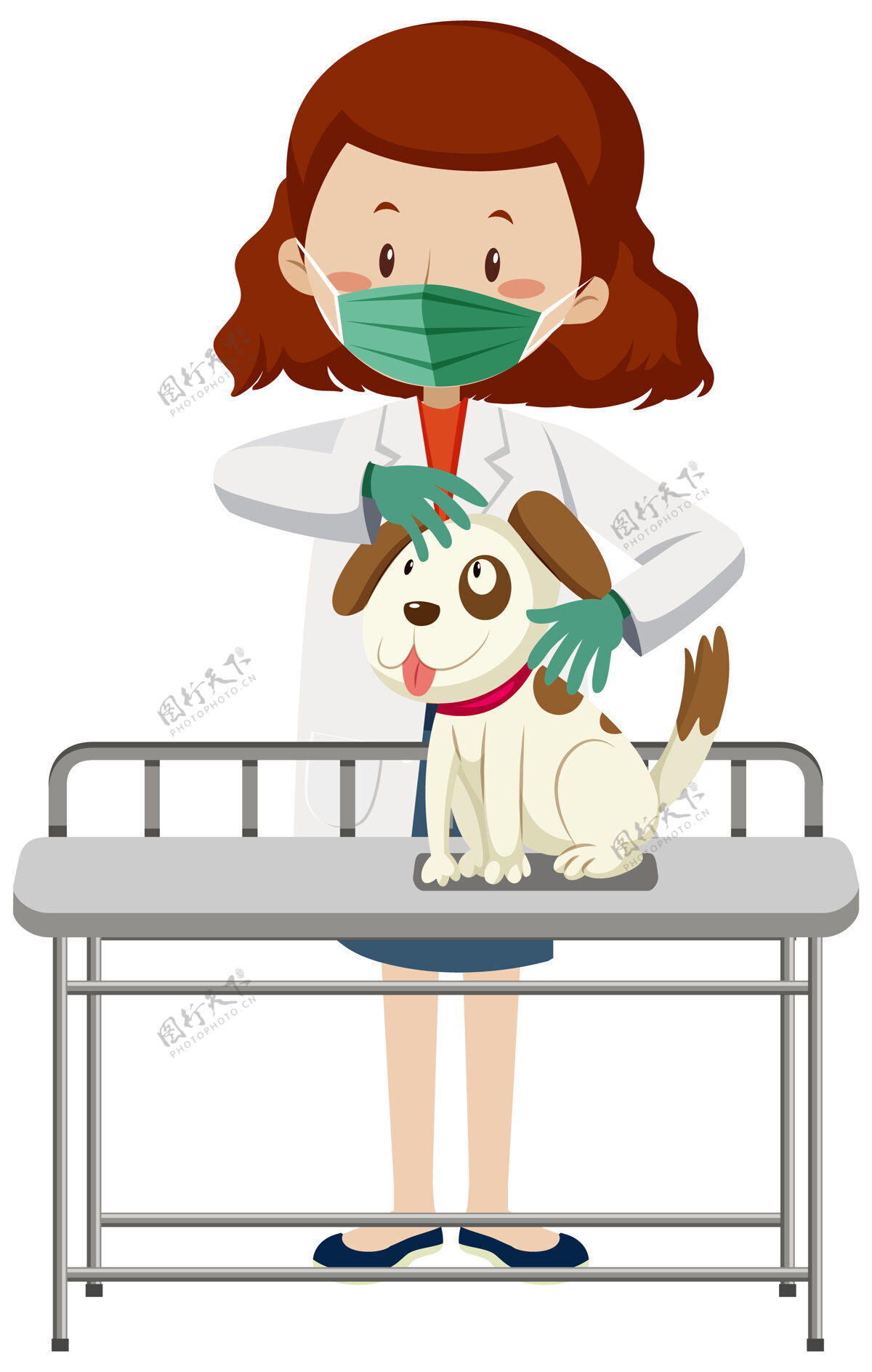 狗兽医戴着口罩 检查狗的位置隔离治疗动物医生
